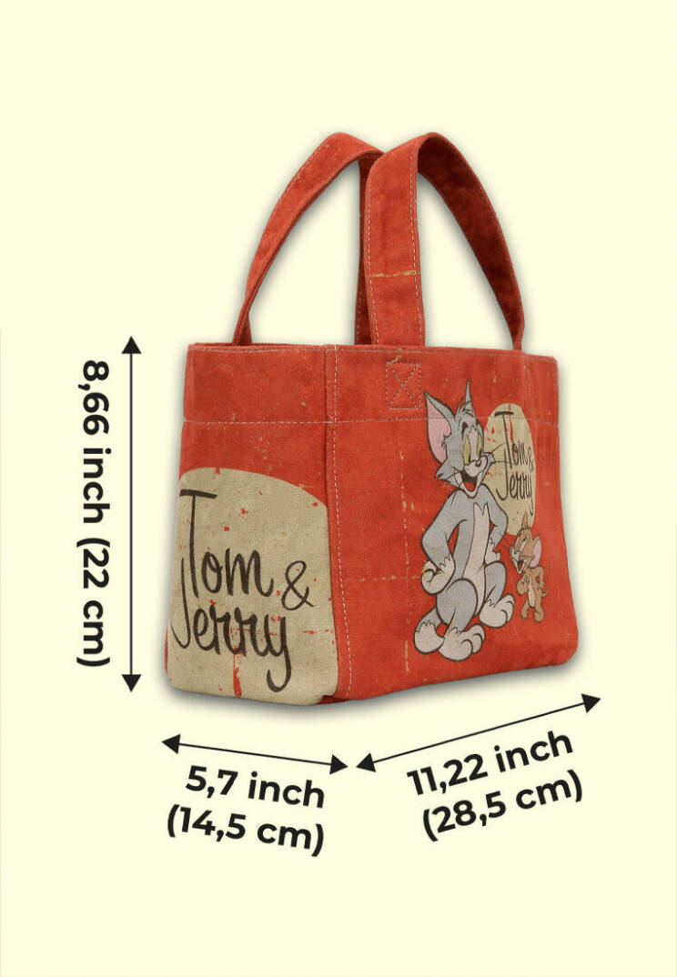 Женская оранжевая сумка-тоут среднего размера из веганской кожи - Warner Bros Tom & Jerry Design - 10