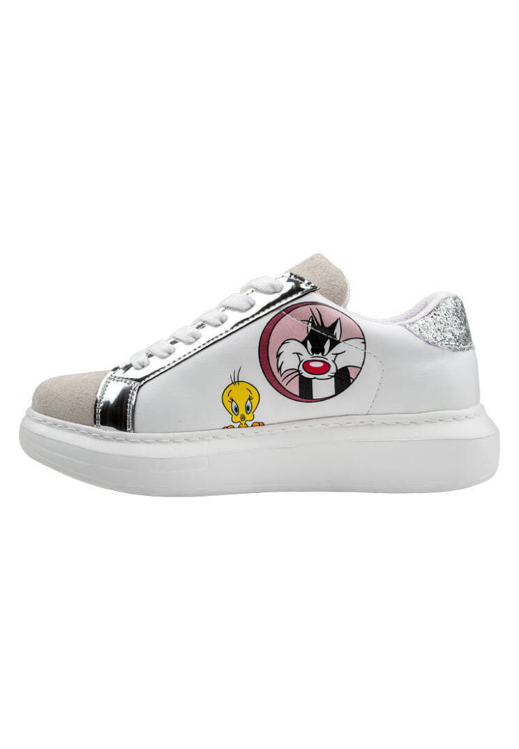 Женские белые кроссовки из веганской кожи — Warner Bros Tweety Sylvester Puddy Tat Design - 7