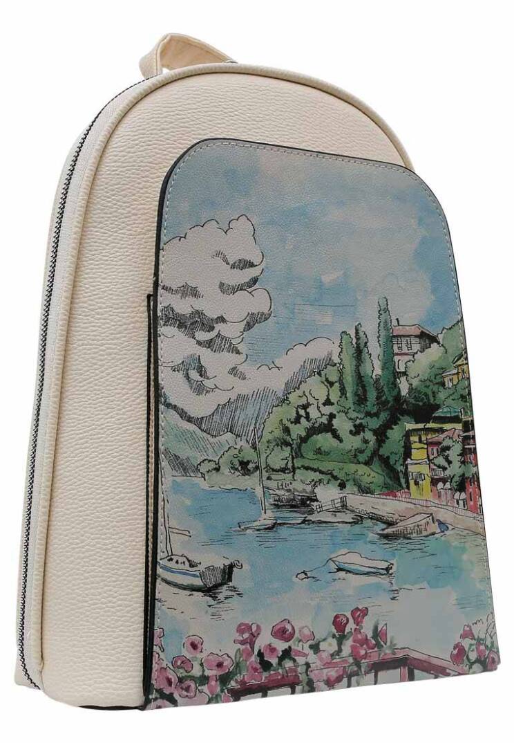 Женский Кремовый Рюкзак из Веганской Кожи - Lago di Como - 2
