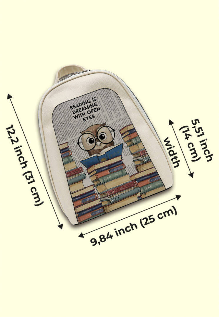 Женский Кремовый Рюкзак из Веганской Кожи - The Wise Owl - 5