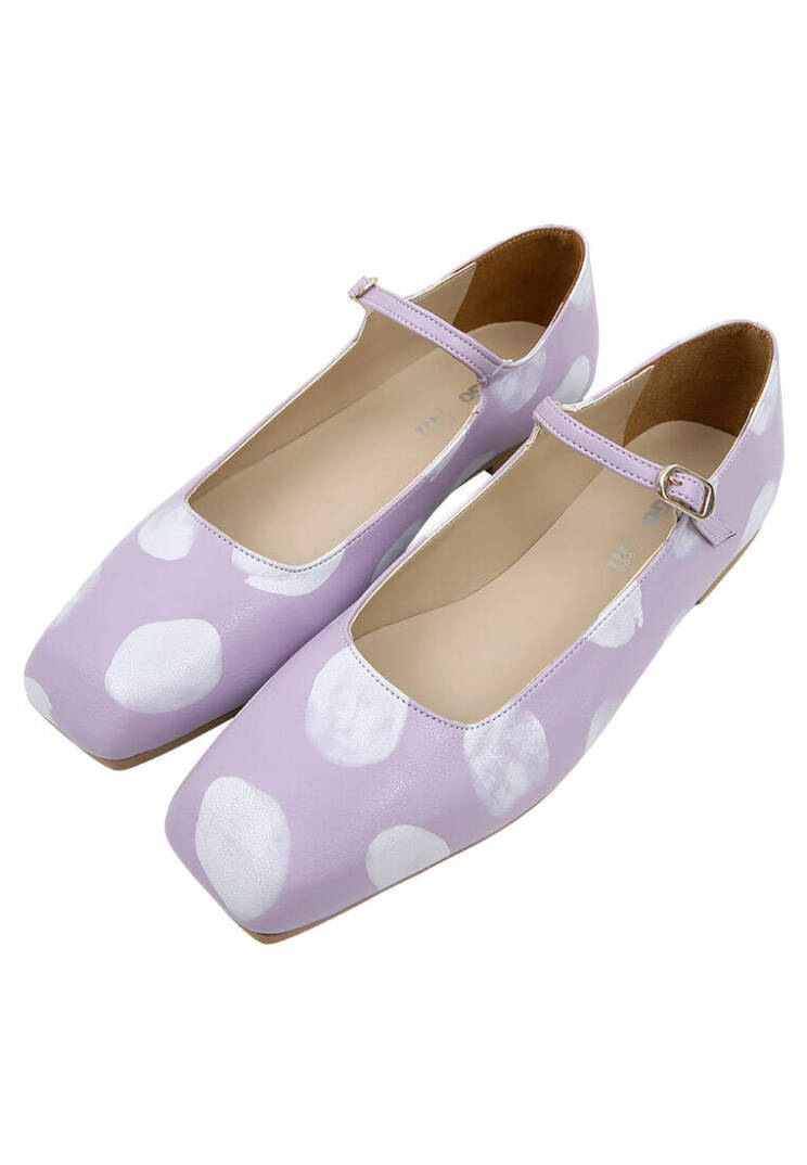 Женские Сиреневые Балетки из Веганской Кожи - Brush Dots White - 1