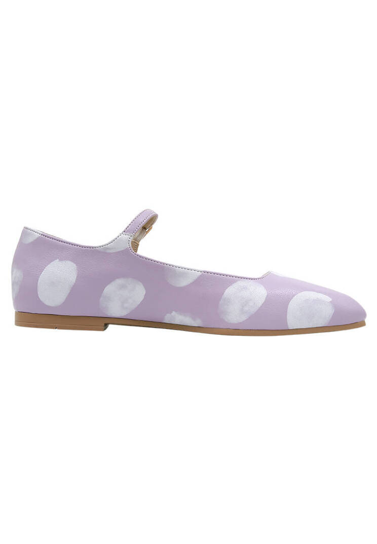 Женские Сиреневые Балетки из Веганской Кожи - Brush Dots White - 4