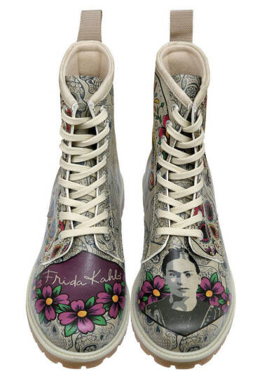 Женские Бежевые Высокие Сапоги Vegan - Remembrance Of Frida Kahlo - 3
