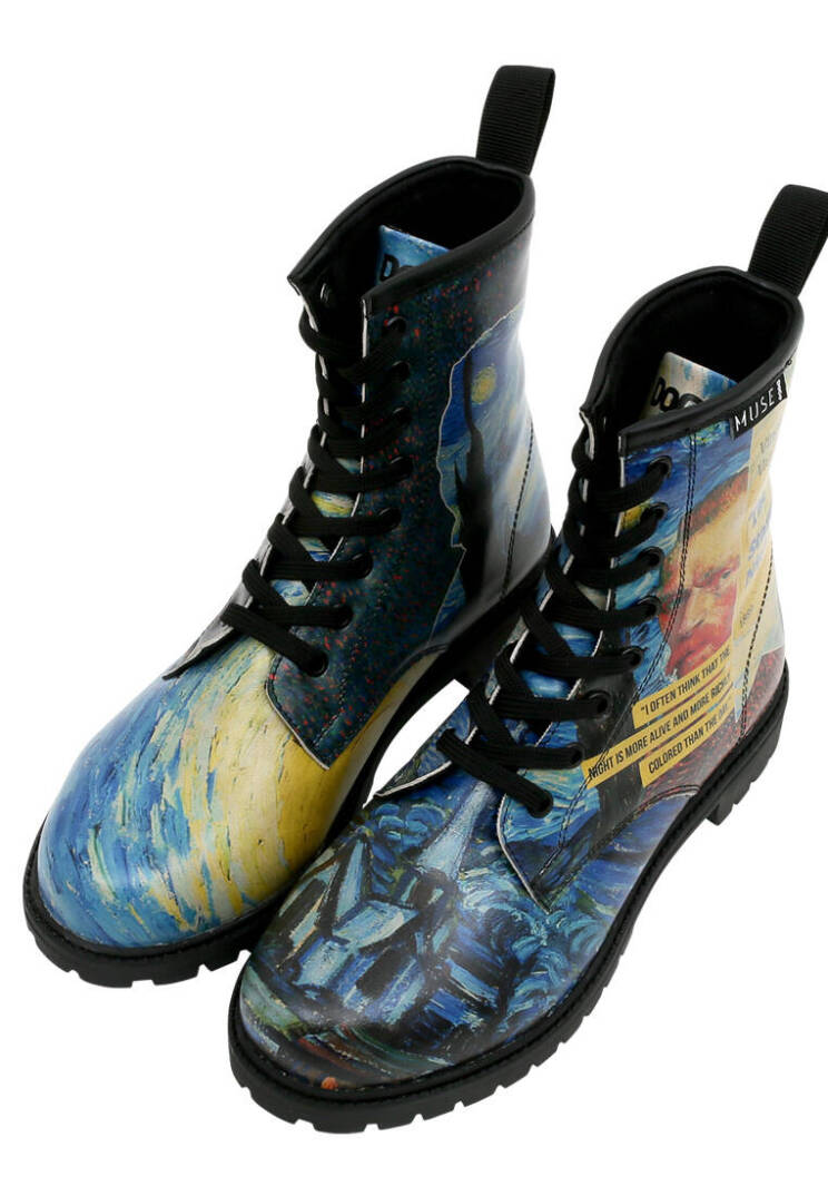 Женские Синие Высокие Сапоги Vegan - Vincent van Gogh The Starry Night Collage Muse - 2