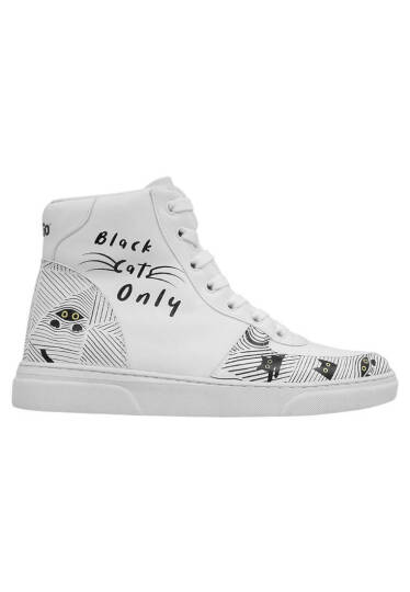 Женские Белые Высокие Кроссовки из Веганской Кожи - Black Cats Only - 8