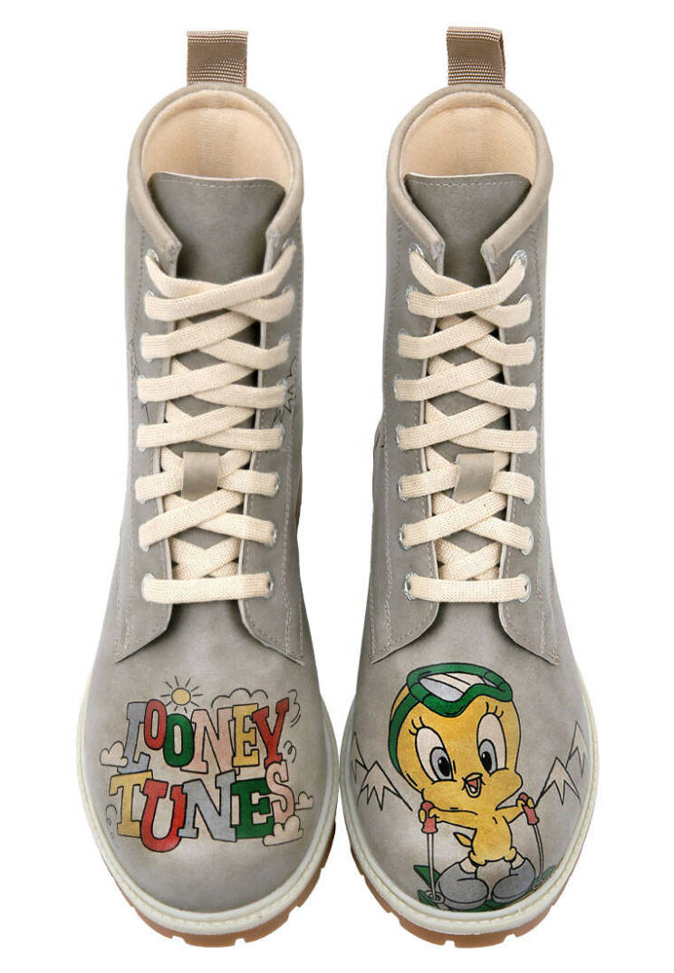 Женские серые высокие сапоги из веганской кожи - Warner Bros Tweety Looney Tunes Ski Club - 1