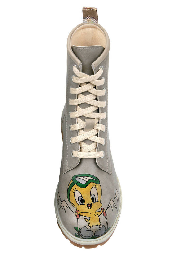 Женские серые высокие сапоги из веганской кожи - Warner Bros Tweety Looney Tunes Ski Club - 5